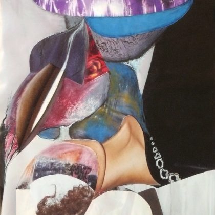 série "femme recomposée" -femme rêveuse-collage (90x60cm)- veronique egloff