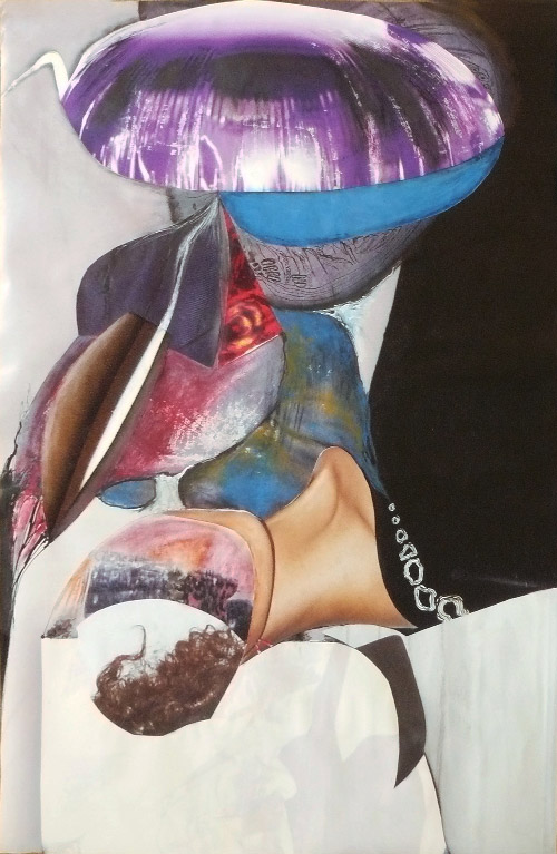 série "femme recomposée" -femme rêveuse-collage (90x60cm)- veronique egloff