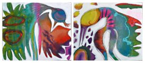 art et condition humaine : Le paon et la grue ou de la société du paraître, peinture de veronique egloff